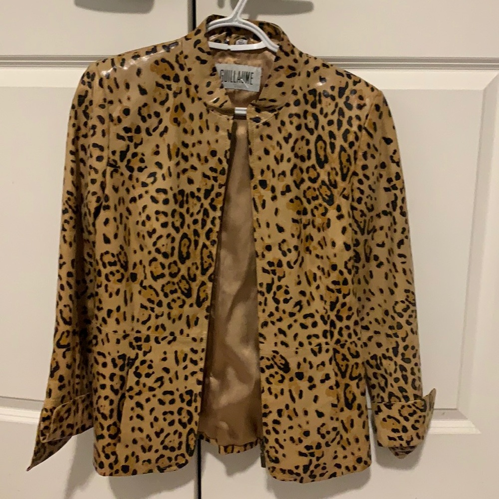 Ladies animal print leather jacket